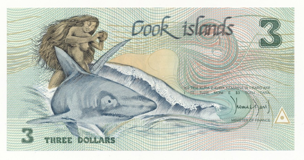 Cook Islands 3 Dollars  $3 ND 1987 P. 3 Unc Note