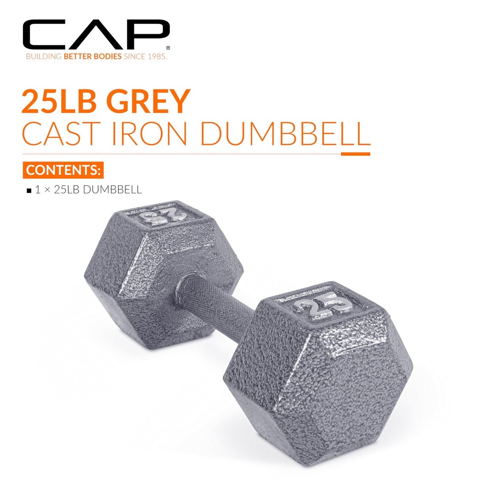 Barbell Cast Iron Hex Dumbbell, Single, 25 lb