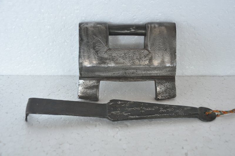 Vintage  Iron Engraved Handcrafted Unique Solid Heavy Strip System Padlock