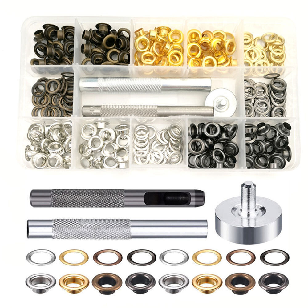6mm Eyelets With Washers Grommet Kit +3 Installation Tools Leather Canvas Craft