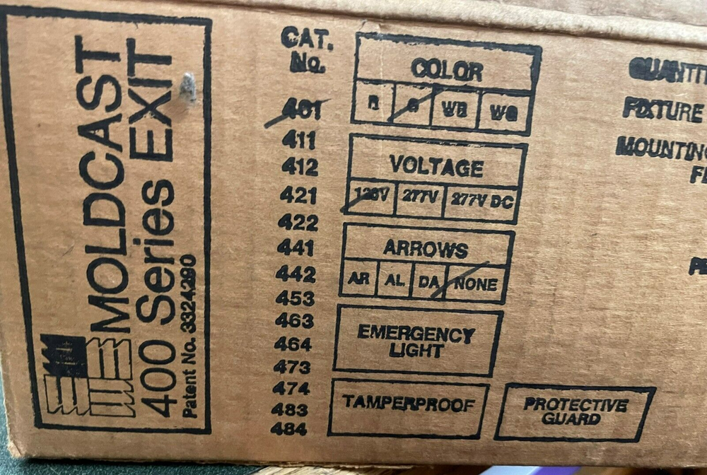 MOLDCAST MFG, 400 Series, Green Emergency Exit Sign, Cat. 401