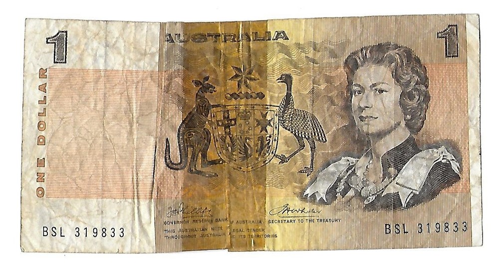 1974, AUSTRALIA 1 DOLLAR BANKNOTE,  CIRCULATED