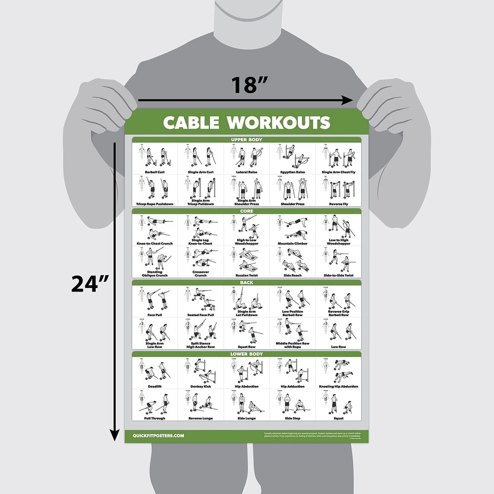 Palace Learning 4 Pack - Cable Machine Workout Posters 18" x 24", LAMINATED