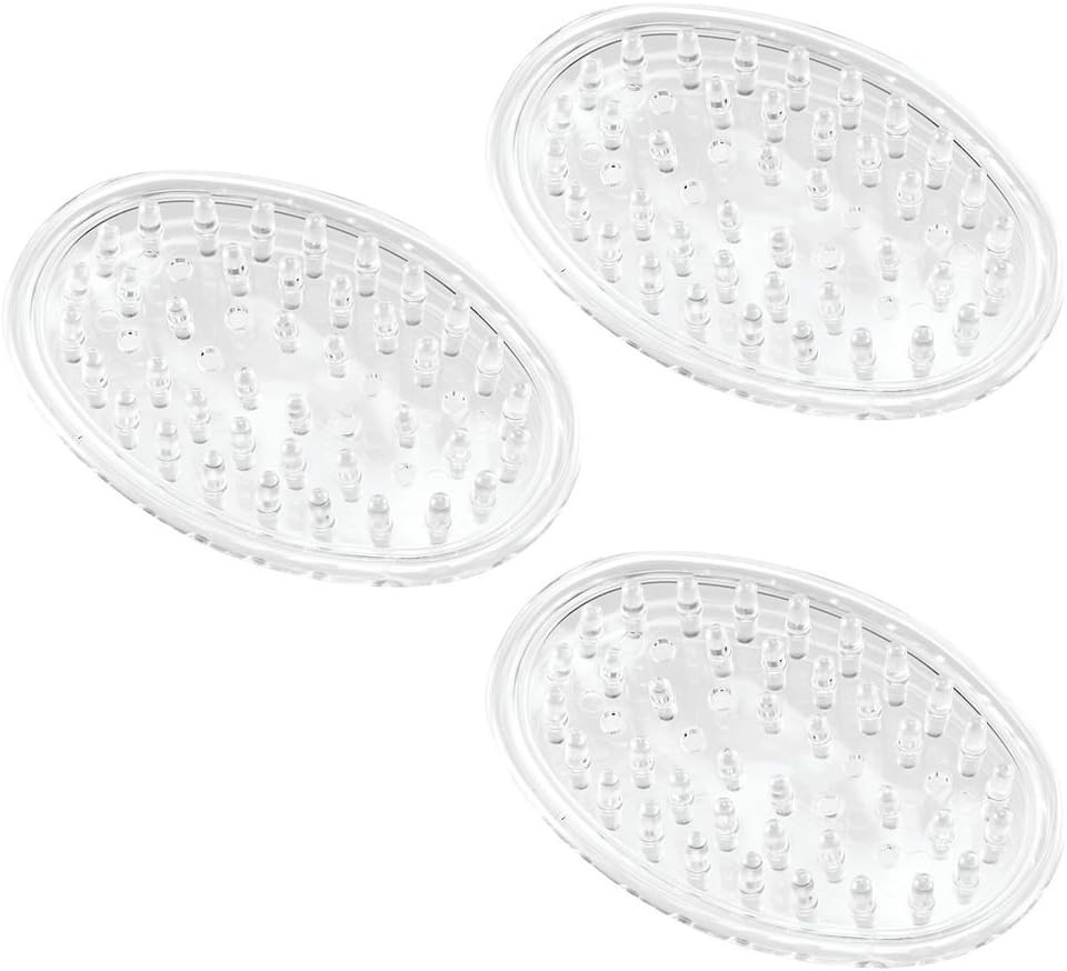 Compact 3-Piece Plastic Soap Dish Set with Non-Slip Base & Efficient Drainage