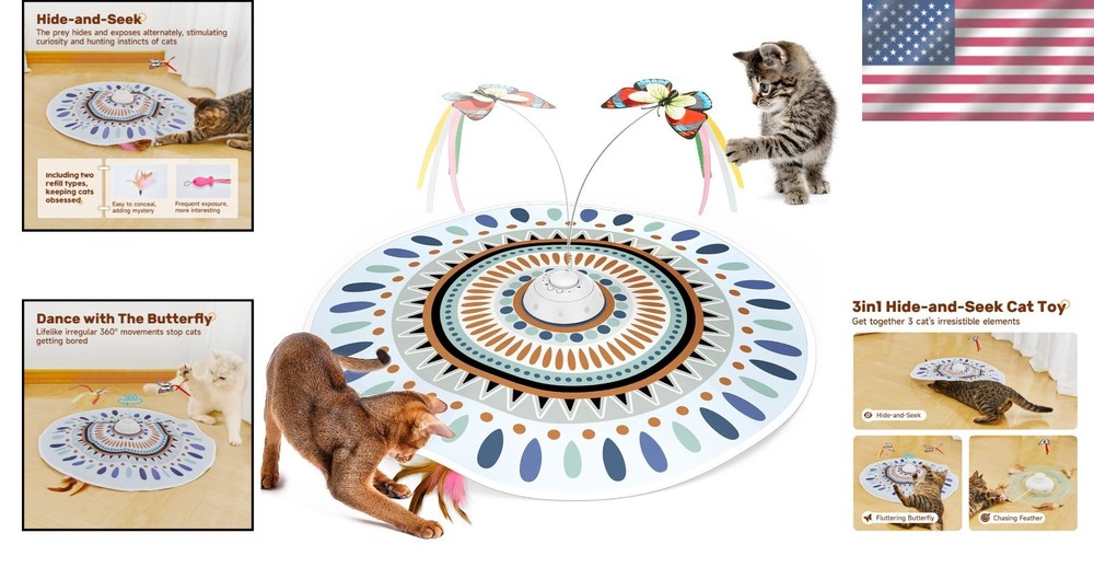 Interactive Automatic Cat Toy with Chasing Feather & Butterfly for All Breeds