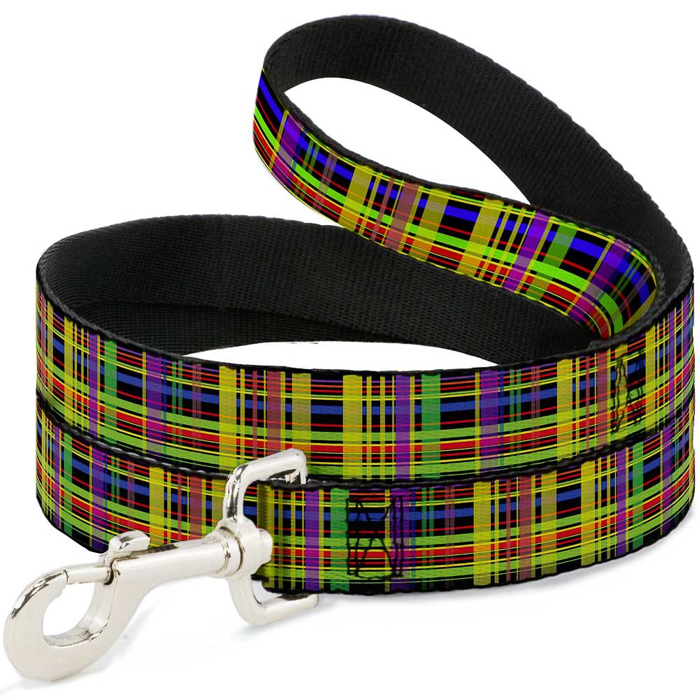 Dog Leash Plaid Black/Multi Neon