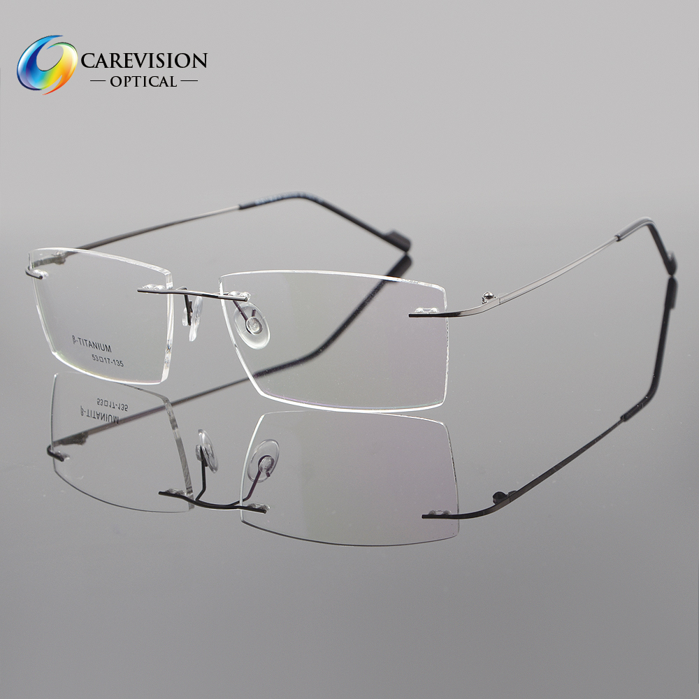 Men's Rimless β Titanium Eyeglasses Frames Rectangular Optical Frame Gunmetal