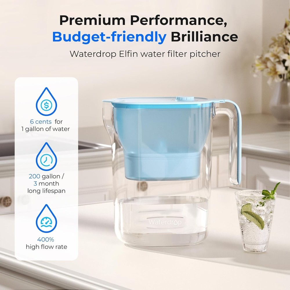Waterdrop 200-Gallon Long-Life Water Filter Pitcher, NSF Certified,7-Cup