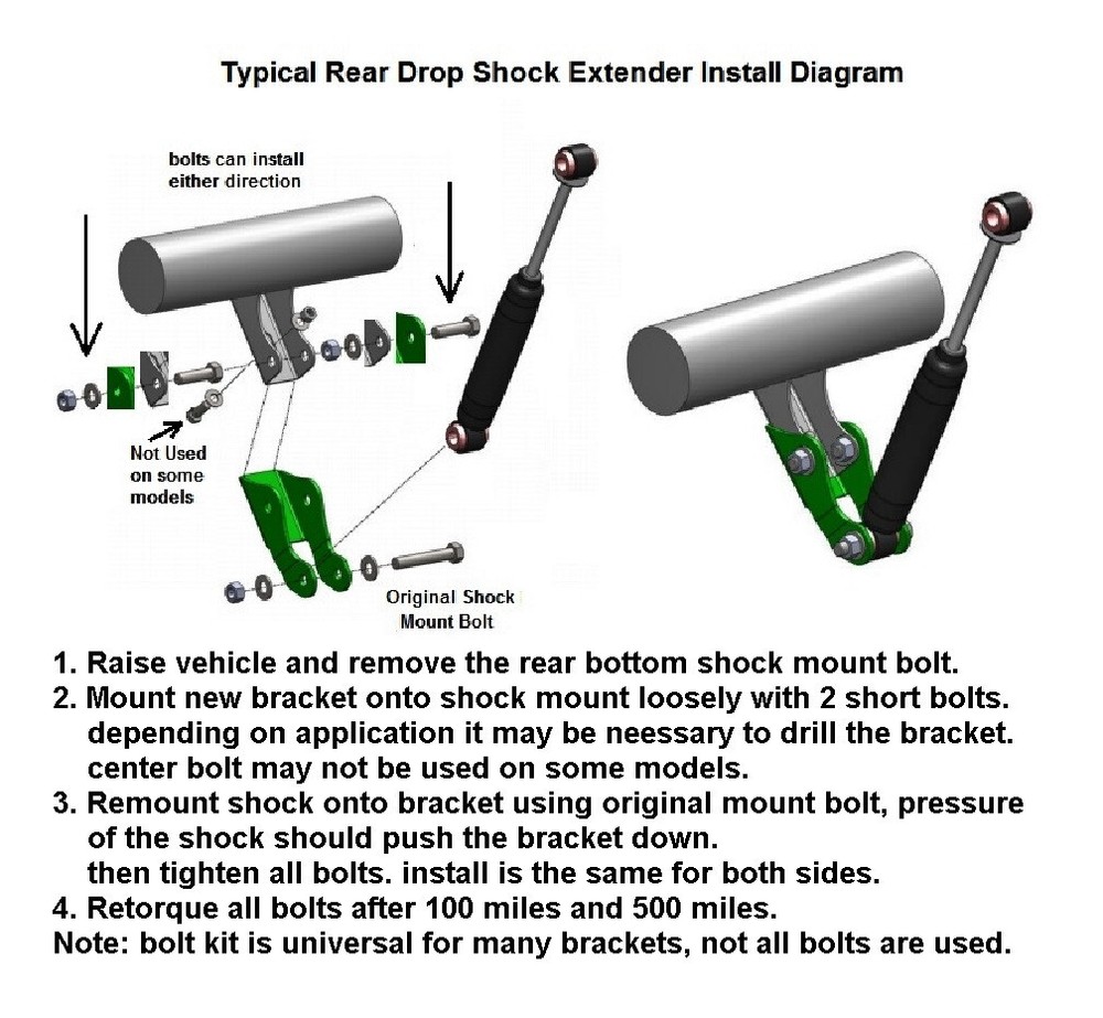 1998-2012 Ford Ranger Mazda B Rear Shock Extender Brackets for Lowering Kit