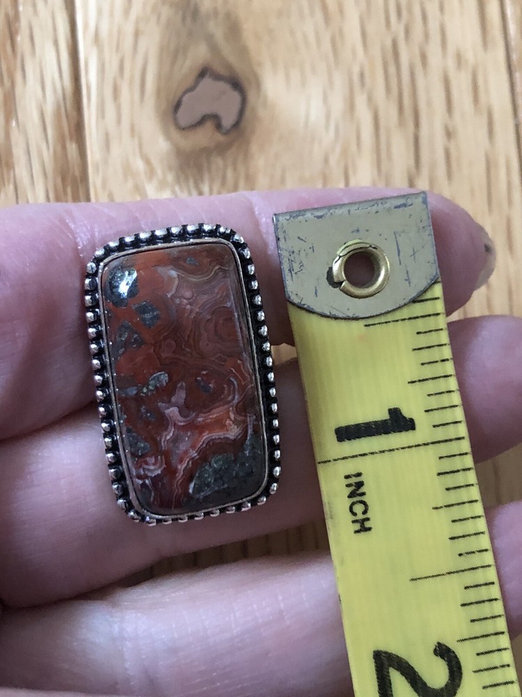 Red Lake Superior Agate Rectangular Cushion Ring Size 7 Artisan Southwest