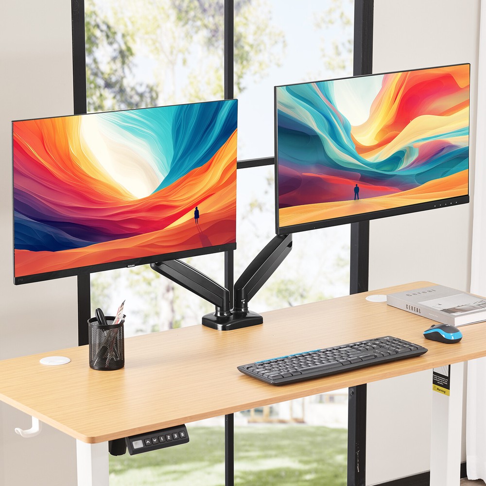 Monitor Mount Single/Dual Adjustable Gas Spring Desk Stand for 15-27" Screens