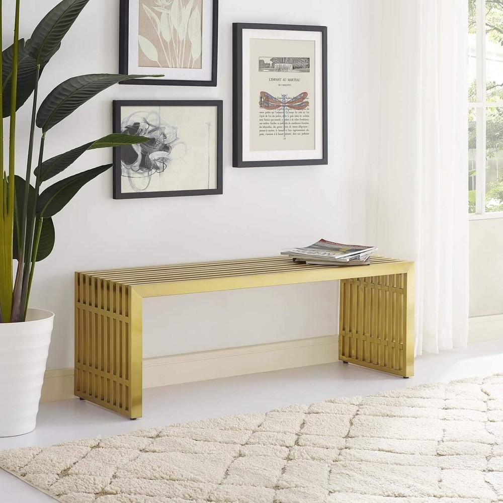 Modway Gridiron Contemporary Modern Gold Stainless Steel Medium Bench