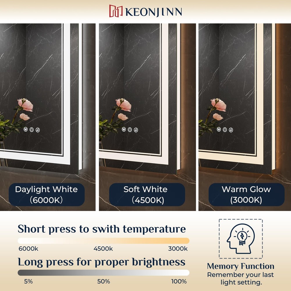24" x 30" Lighted Mirrors for Bathroom Wall with Bluetooth Speaker, Frontlit ...