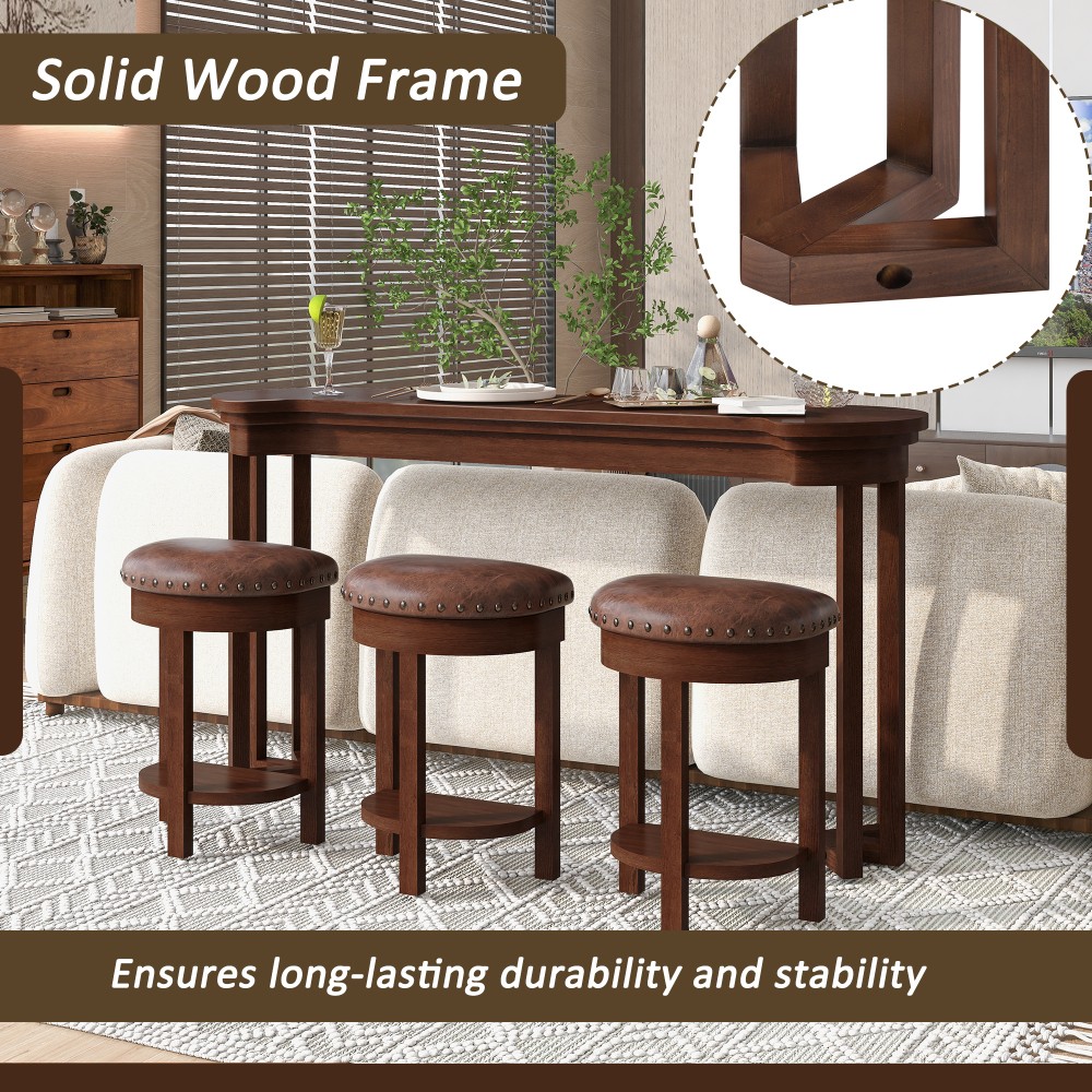 4 Piece Bar Table Set with3 PU Upholstered Bar Stools Breakfast Table