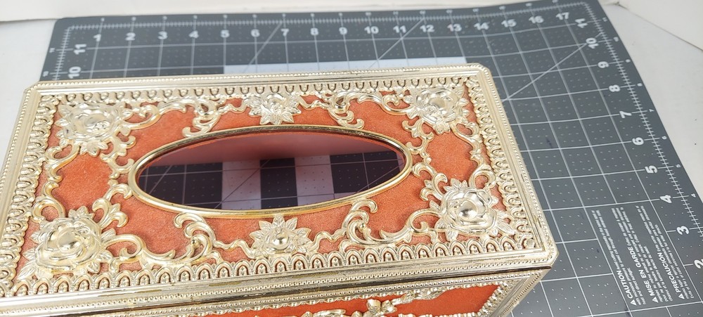 Vintage Tissue Box Cover Gold Gilded Ornate Plastic
