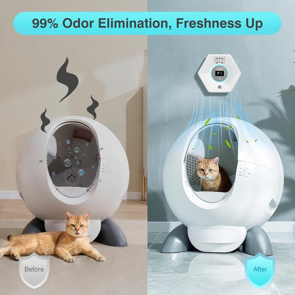 Cat Litter Odor Deodorizer - Ozone & Negative Ion Cat Odor Eliminator with Senso
