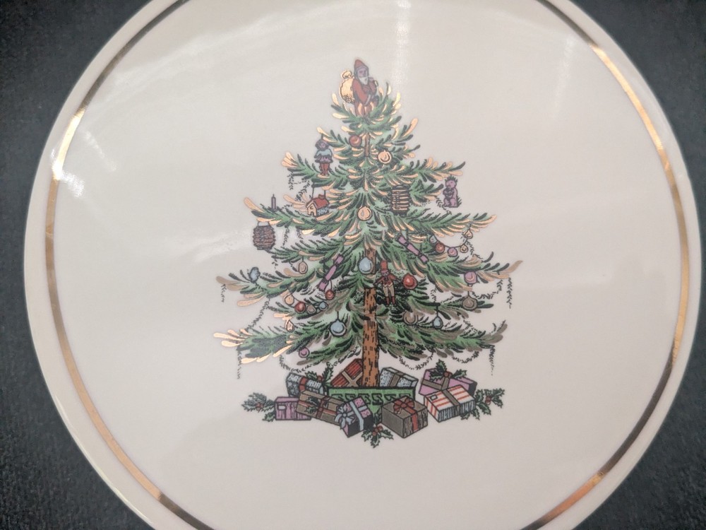 Vintage Christmas Spode Christmas Tree Gold Round Ceramic Lidded Box