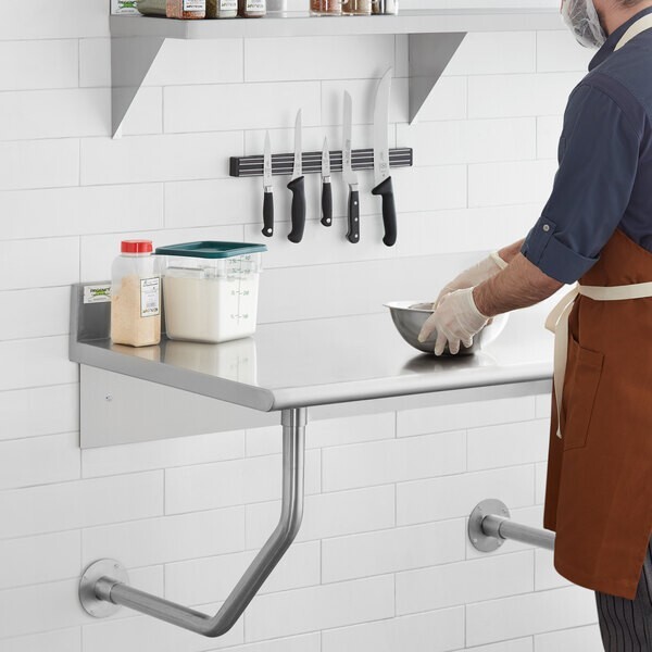 30"W x 48"L Stainless Steel Restaurant Wall Mounted Work Table With Backsplash