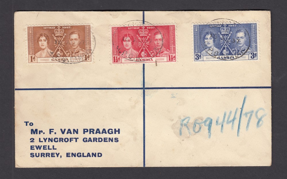 GAMBIA 1937 CORONATION REGISTERED  COVER