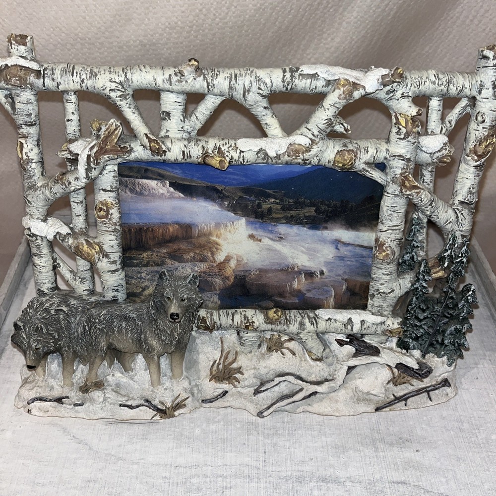 3D Ceramic Wolves Picture Frame Vintage Hand Painted