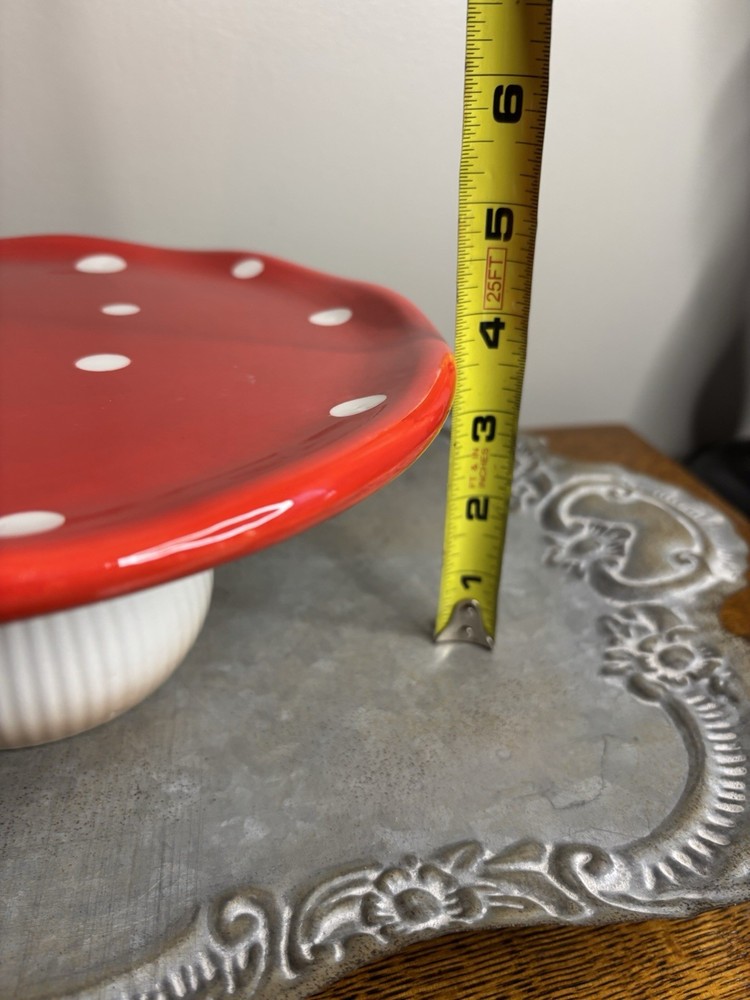 Ceramic Mushroom Cake Plate Table Decor Red/white
