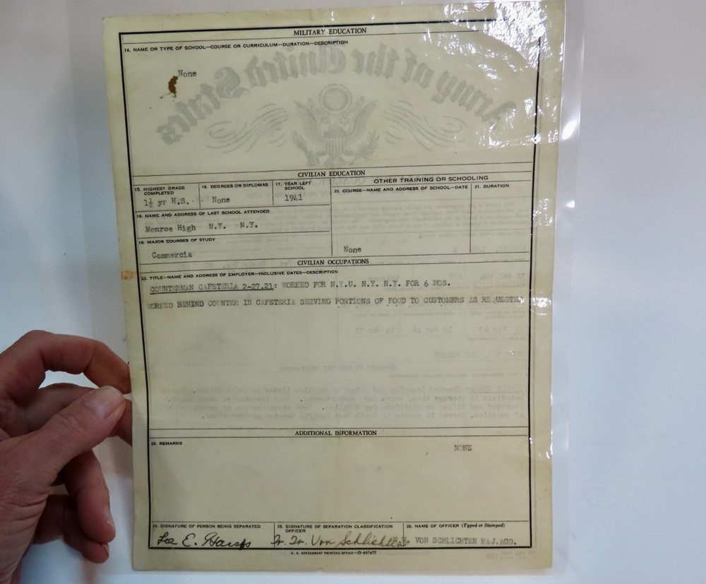 Military Ephemera: World War II Army Separation Qualification Laminated Document