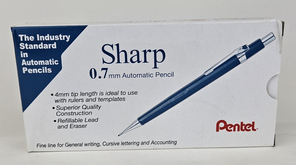 New (Box of 12) Pentel Sharp Mechanical Pencil, (0.7mm), Medium Line,Blue Barrel