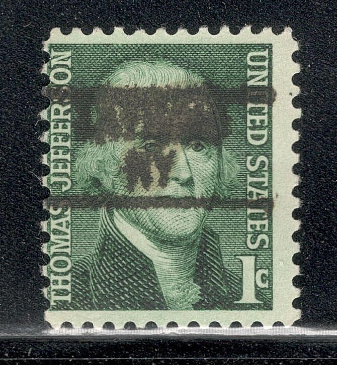 Sc # 1278 ~ 1 cent Thomas Jefferson Issue, Precancel, MYSTERY NEW YORK STATE