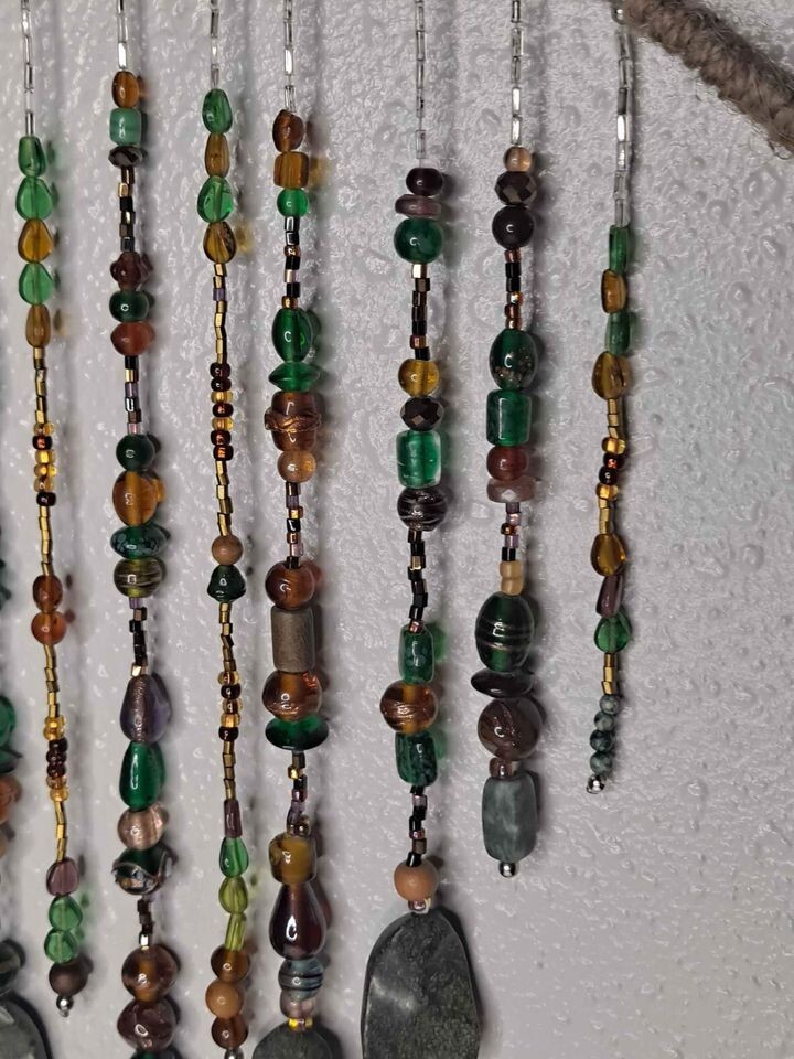Boho Stone Glass Fringe Bead Wall Hang Handmade