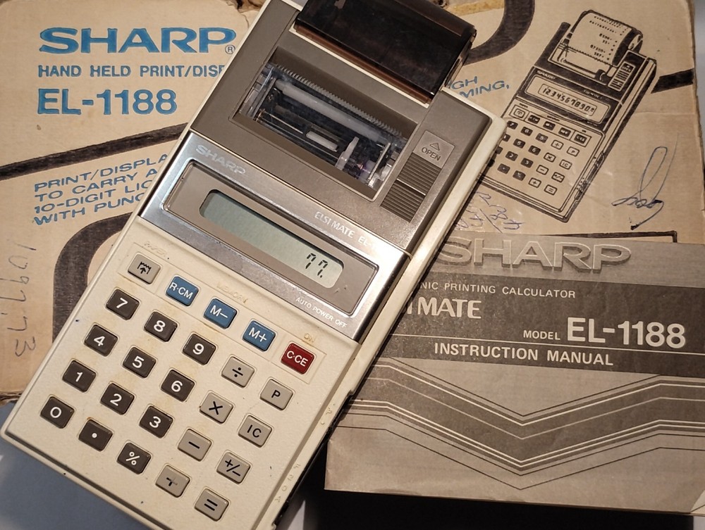 Working  Vintage Calculator SHARP EL-1188 Handheld Print/Display Japan BOXED