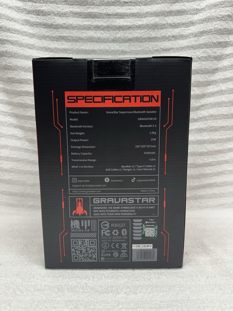 GravaStar SuperNova Bluetooth Speaker Model-G5 Black Color ~ Sealed