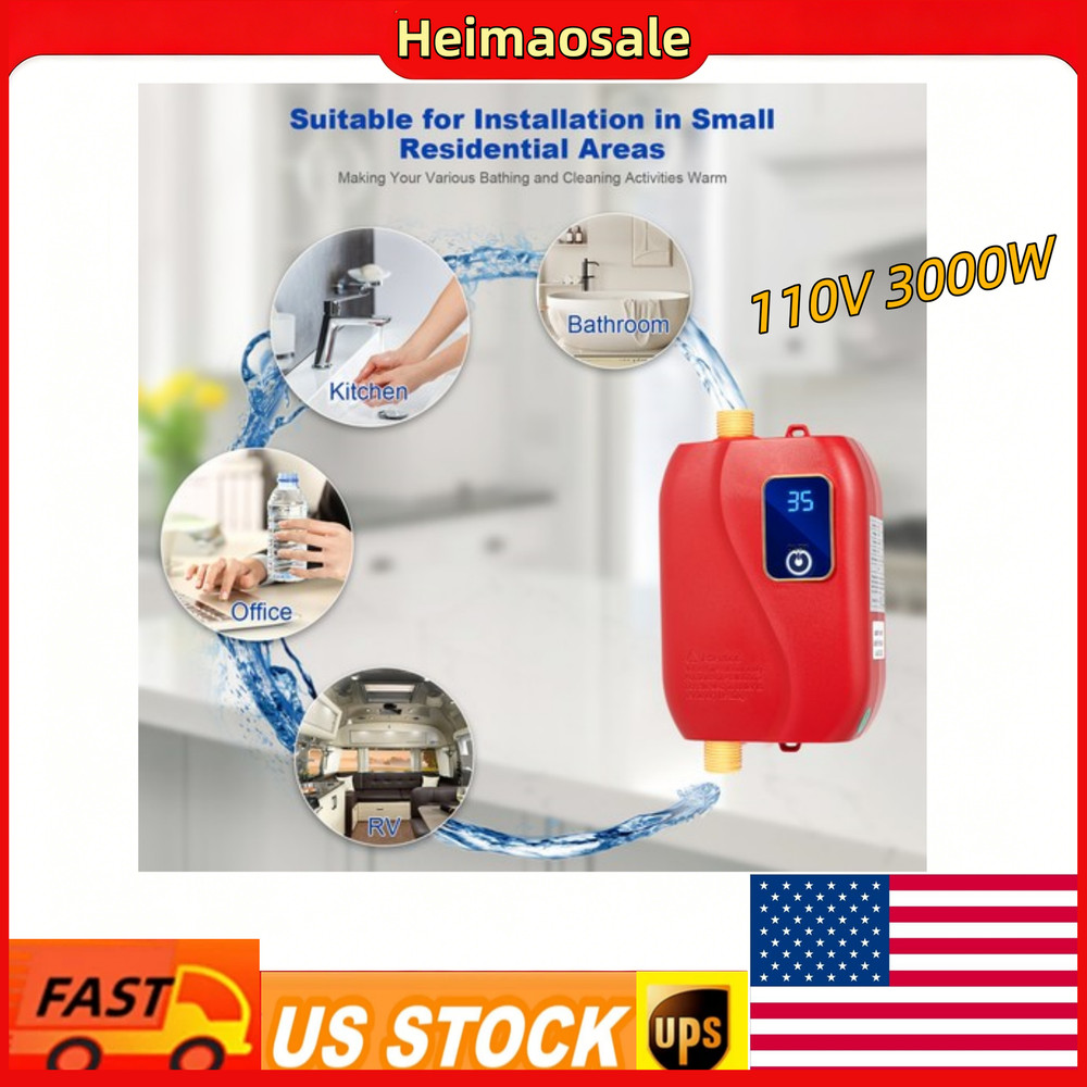 110V 3000W Under Sink Water Heater Kitchen Instant Hot Water Red US Standard