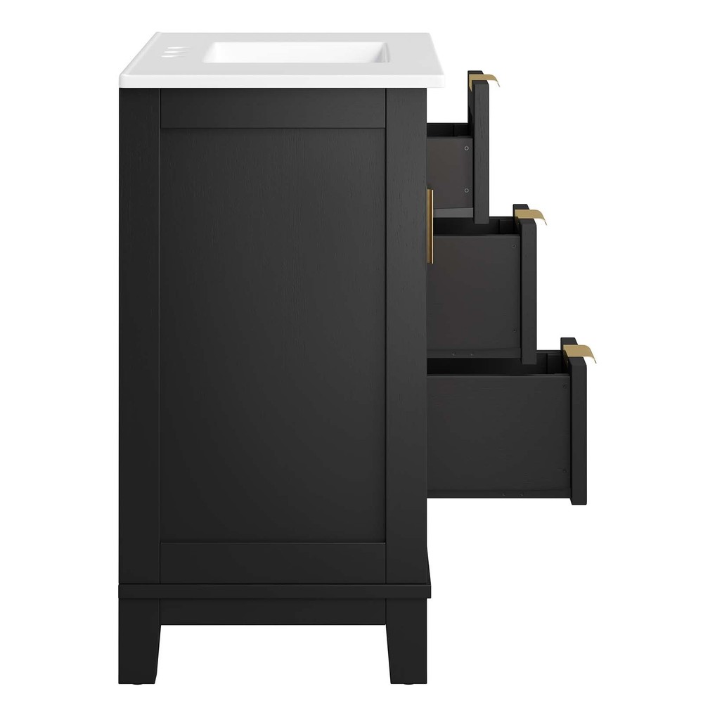 Modway Dixie 36” Solid Wood Bathroom Vanity Cabinet in Black White