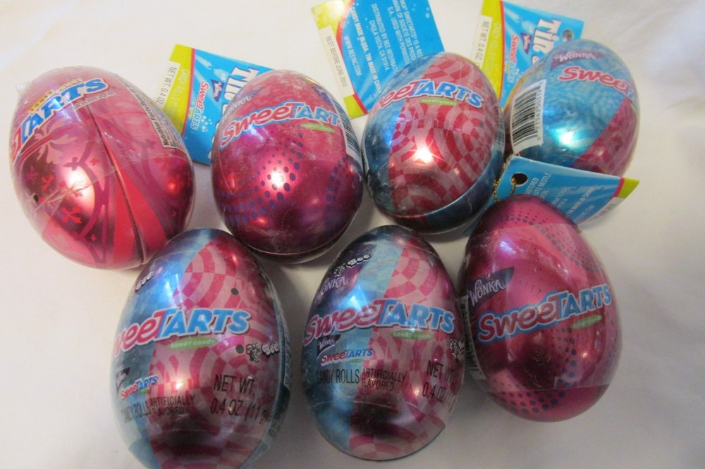 7 Vintage SWEETTARTS Candy Easter Egg tins Container Wonka NWT sealed, 4 designs