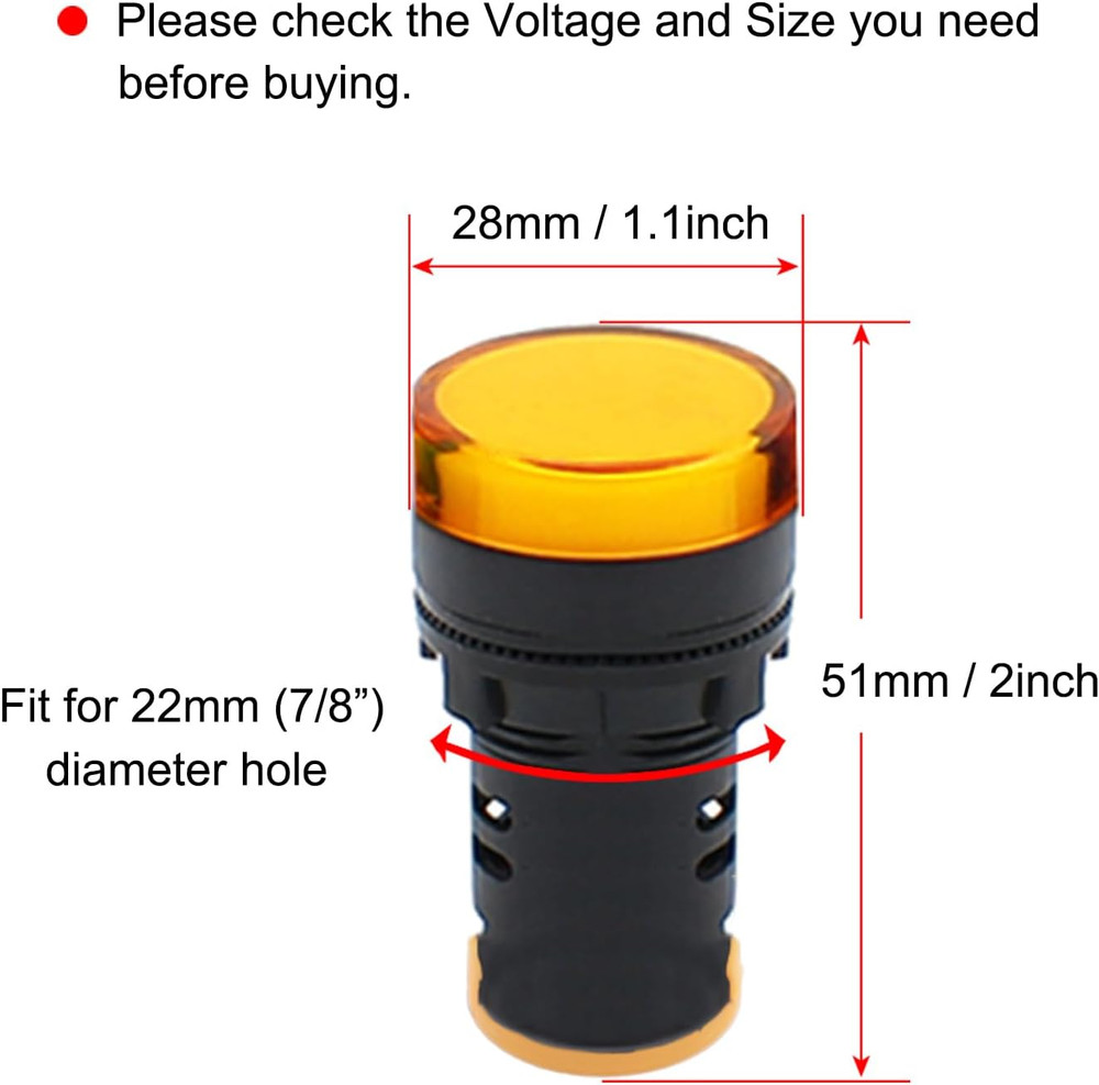LED Indicator Light AC/DC 24V 20mA Flush Panel Mount Yellow 10 Pcs