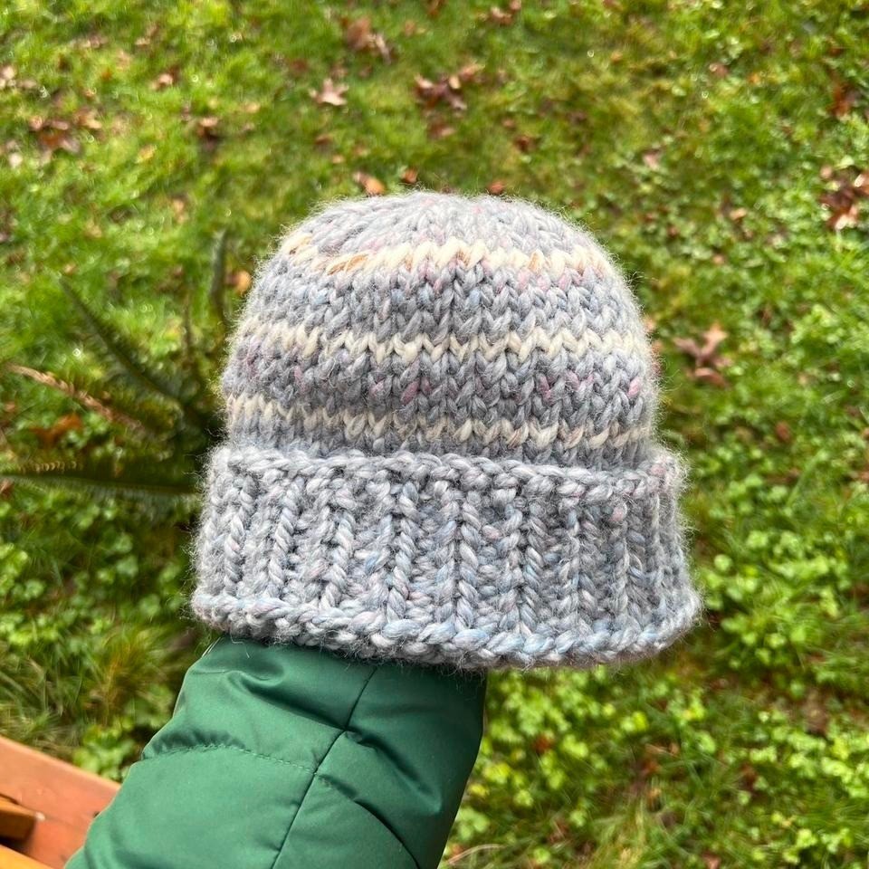 Hand Knit Light Blue Chunky Beanie