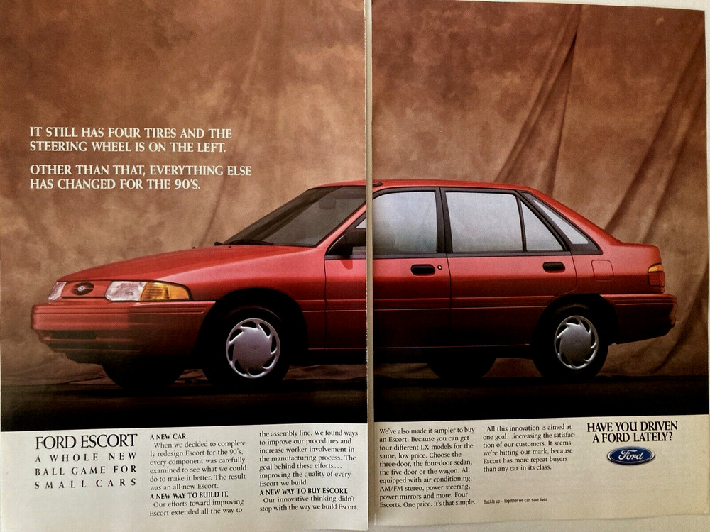 1993 Ford Escort Two Page Print Ad
