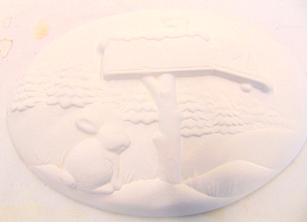 Ready To Painted Ceramic Bisque WINTER MAILBOX w/RABBIT Plaque