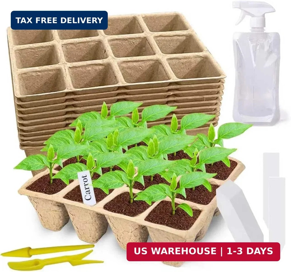 120 Cells Seed Starter Tray, 10 Pack Biodegradable Peat Pots with 100 Labels, Pl
