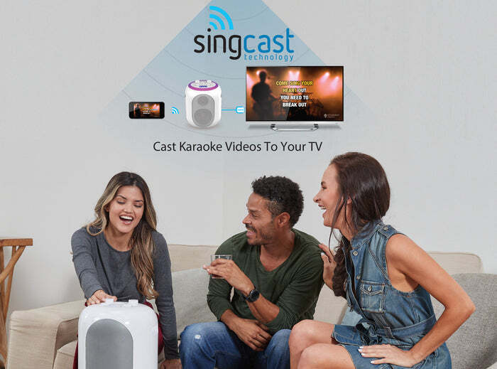 SINGING MACHINE SINGCAST ULTIMATE KARAOKE SYSTEM W/ MICROPHONES, WHITE