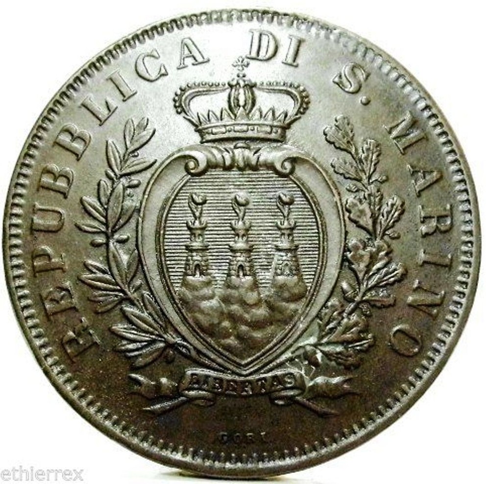 SAN MARINO-Republic, 10 Cents-1875