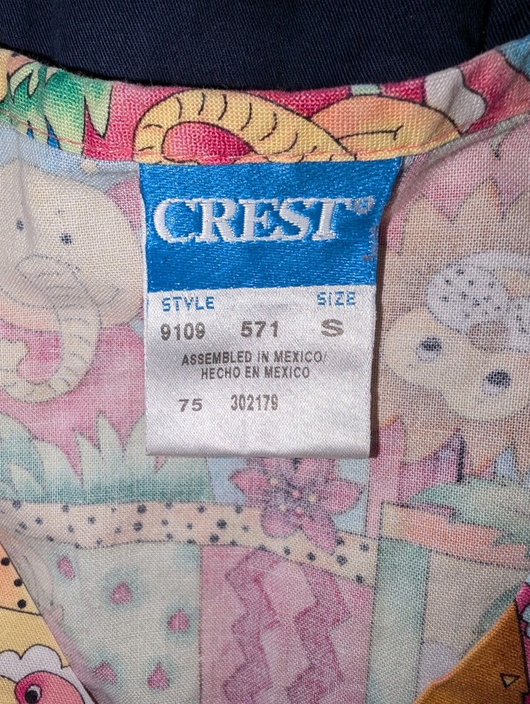 CREST Woman's Short Sleeve Colorful Pullover Scrub Top - Size S