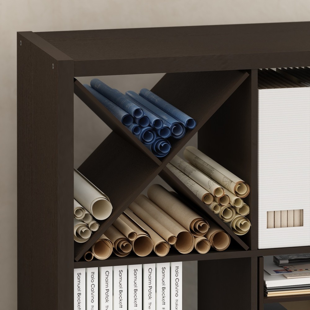 Furinno Cubicle X-Shelf Cube Organizer Insert in Dark Oak