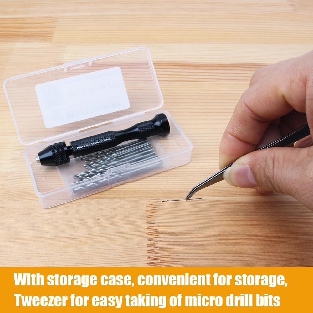 Precision Pin Vise Hand Drill with 25pcs Micro Twist Bits Set Black