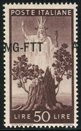 Trieste - Democratic Lire 50 Variety Overprint Moved Left