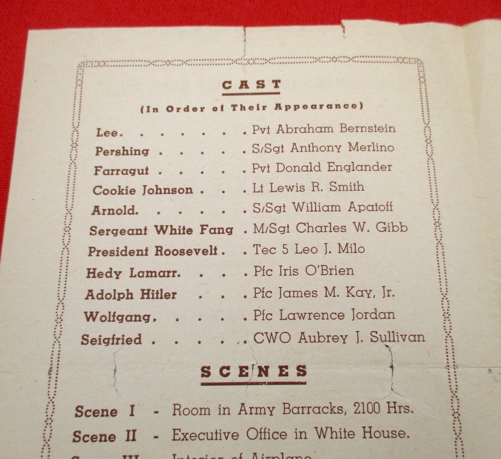WW2 1944 Programme - US 6750th Headquarters Co. - Comedy - 'A DOUGHBOY'S DREAM'