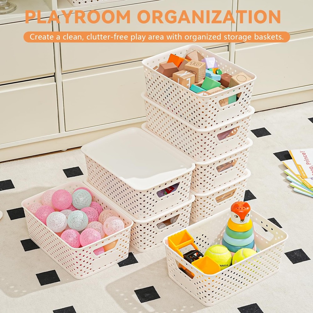 10 Pack Plastic Storage Bins with Lids, Stackable Plastic Storage Baskets for...