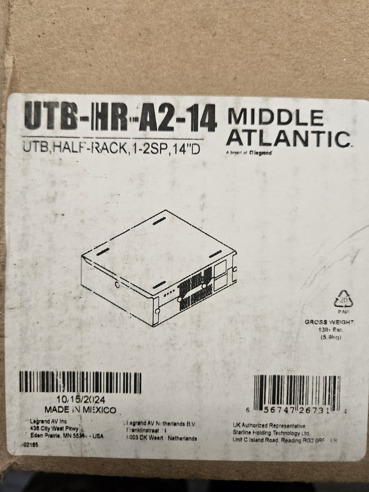 Middle Atlantic UTB-HR-A2-14 Half Rack Universal TechBox Low-Profile (C1482-182)