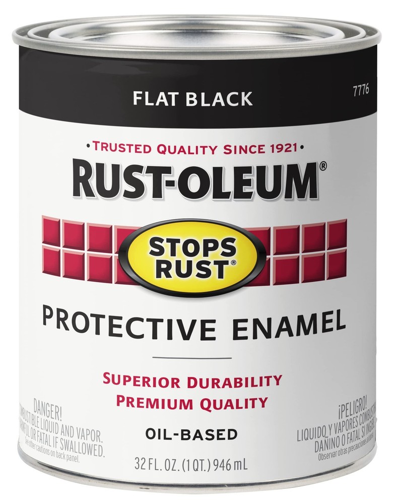 RustOleum 7776502 Stops Rust Brush On Paint, Quart, Flat Black, Pack of 1