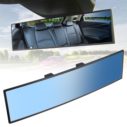 Rear View Mirror, Universal.8Inch Panoramic Convex 1 Blue (Black frame)